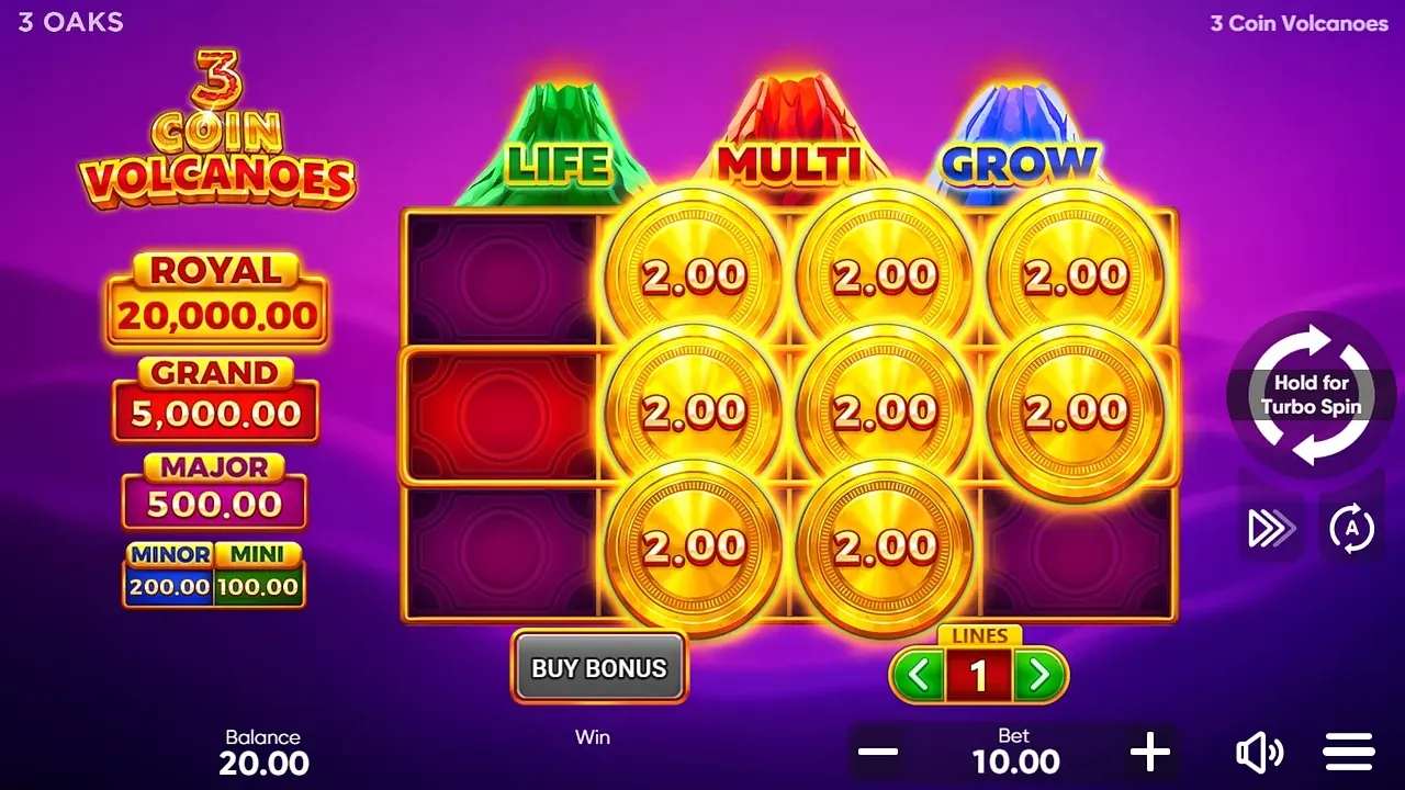 3 Coin Volcanoes game display, view 1