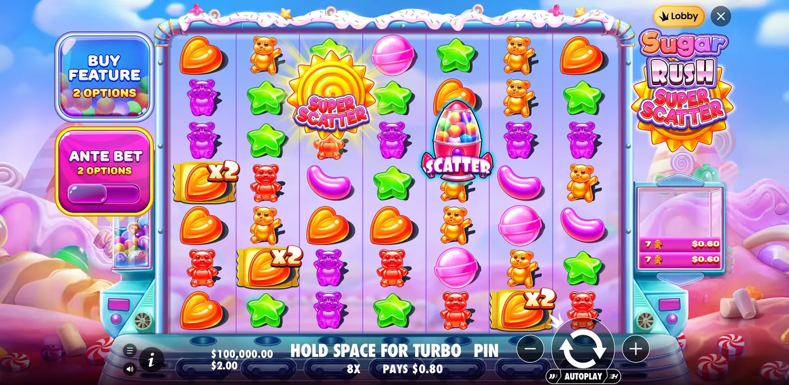 Sugar Rush Super Scatter game display, view 1
