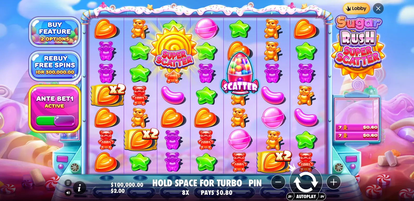 Sugar Rush Super Scatter game display, view 2